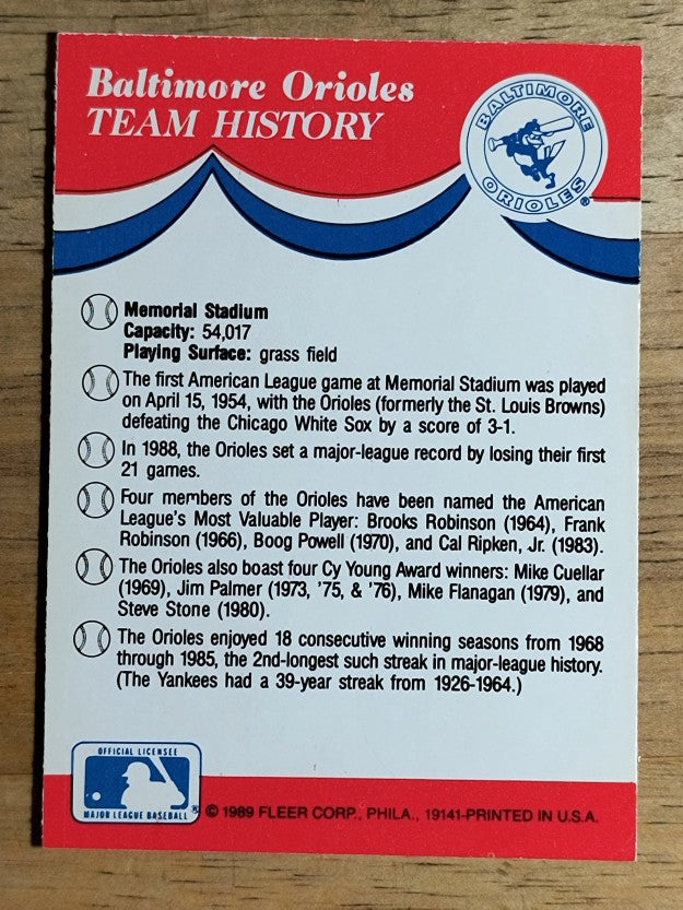 1989 Fleer Team Stickers #42 Rangers/Blue Jays/Oroles/Red Sox