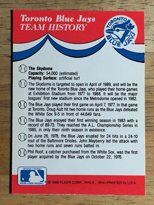 1989 Fleer Team Stickers #43 Toronto Blue Jays/Logo