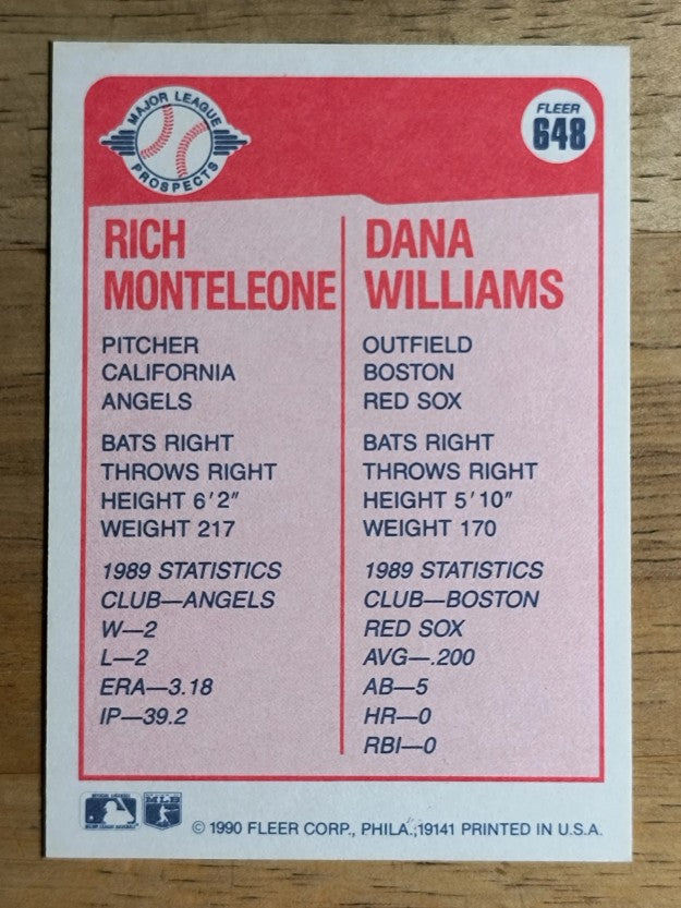 1990 Fleer #648 Rich Monteleone RC/Dana Williams RC
