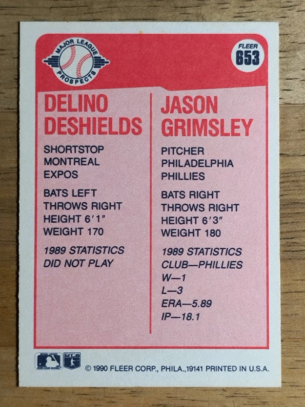 1990 Fleer #653 Delino DeShields RC/Jason Grimsley RC