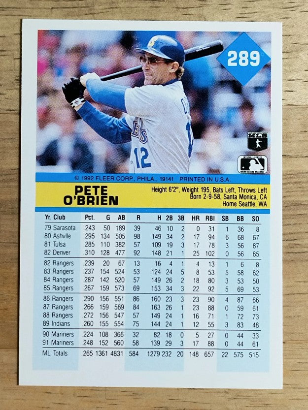 1992 Fleer #289 Pete O'Brien