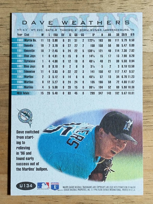 1996 Fleer Update #U134 Dave Weathers