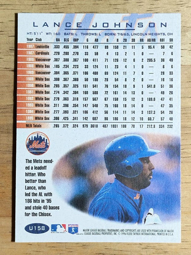 1996 Fleer Update #U158 Lance Johnson