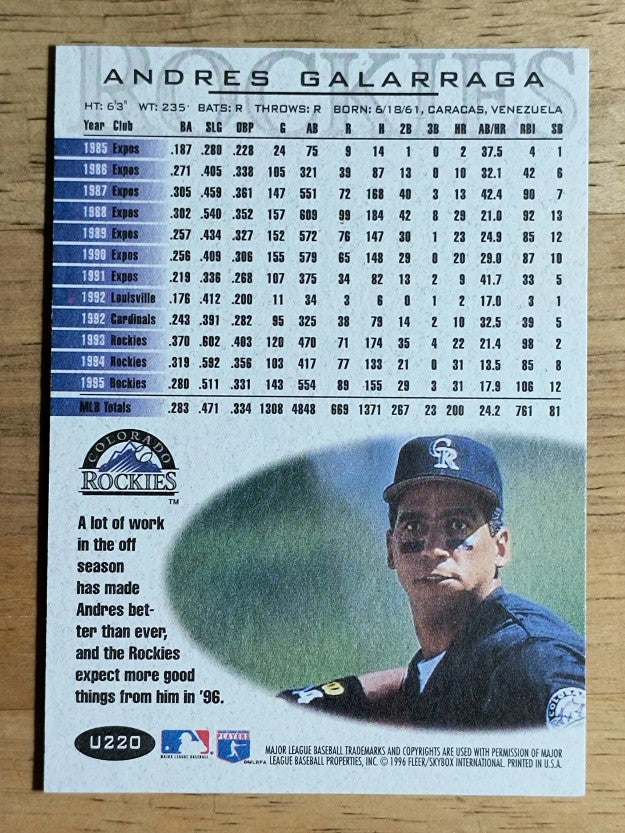 1996 Fleer Update #U220 Andres Galarraga ENC