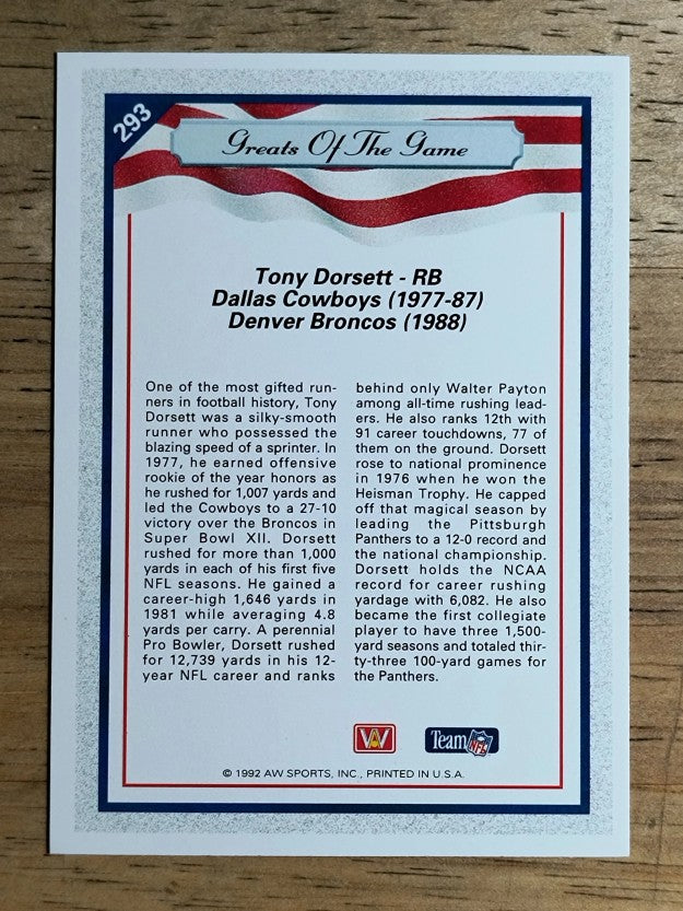 1992 All World #293 Tony Dorsett GG