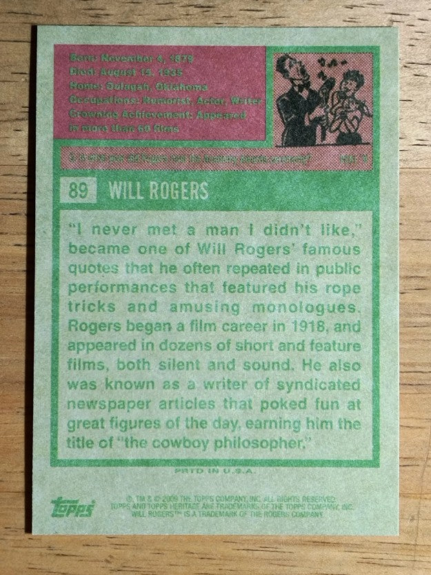 2009 Topps American Heritage #89 Will Rogers