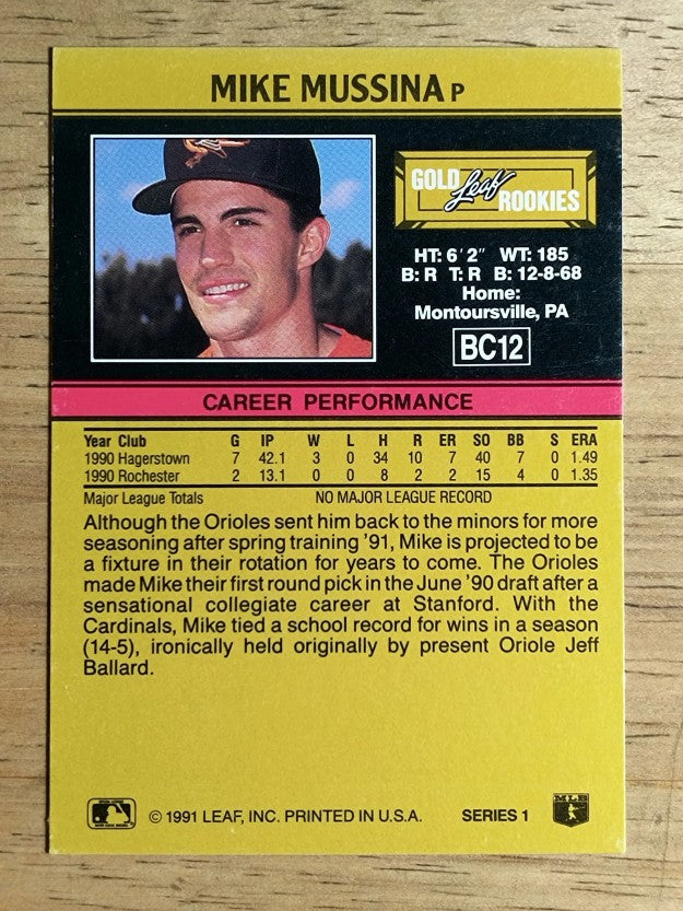 1991 Leaf Gold Rookies #BC12 Mike Mussina (EXMT)