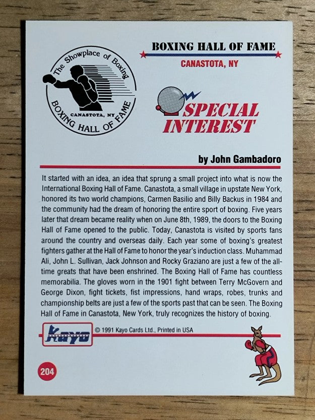1991 Kayo #204 Boxing Hall of Fame