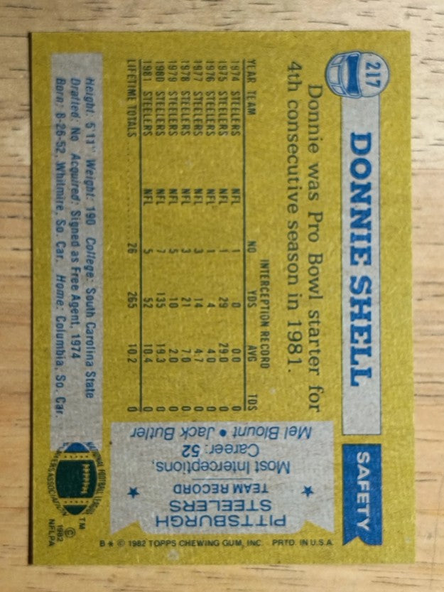 1982 Topps #217 Donnie Shell AP