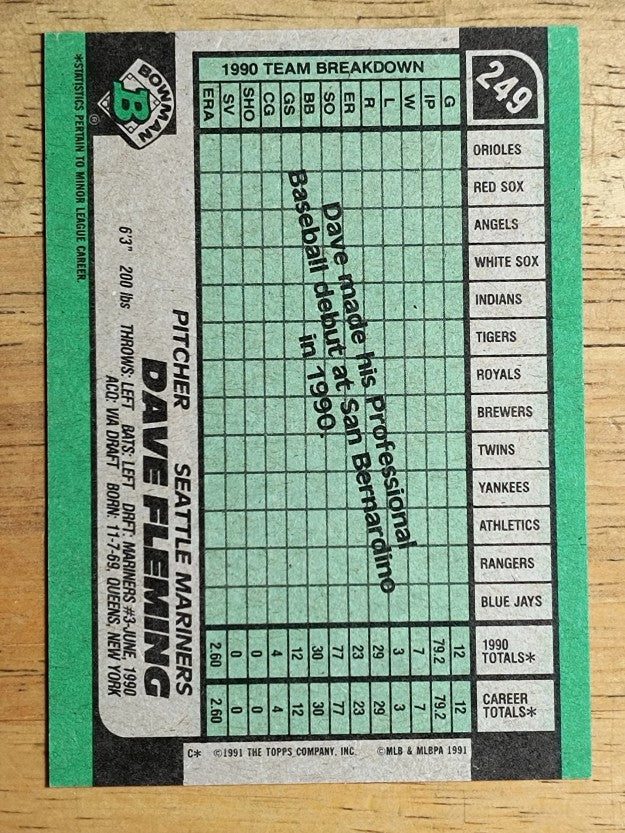 1991 Bowman #249 Dave Fleming RC