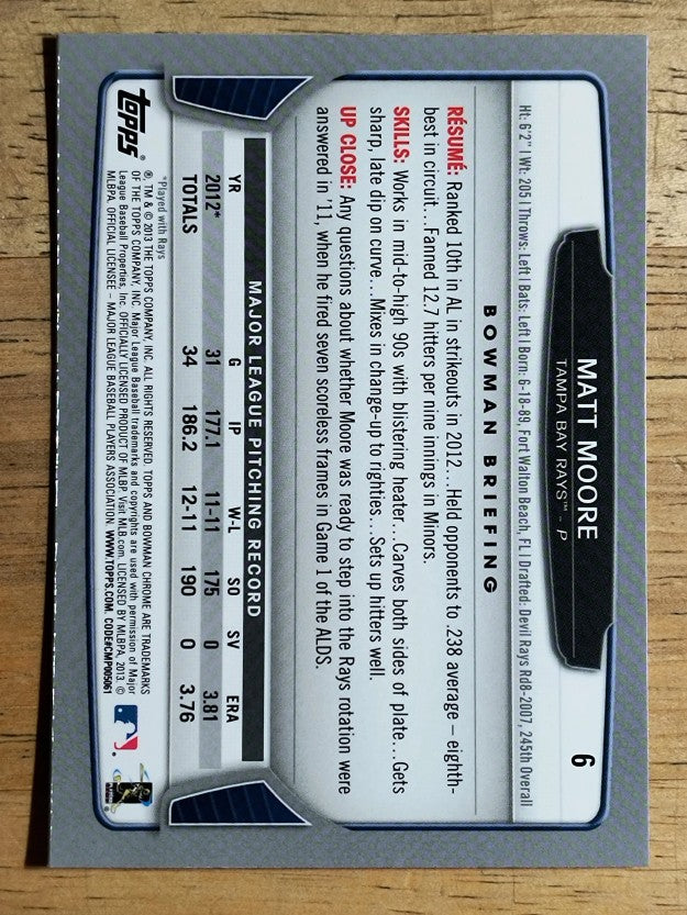 2013 Bowman Chrome #6 Matt Moore