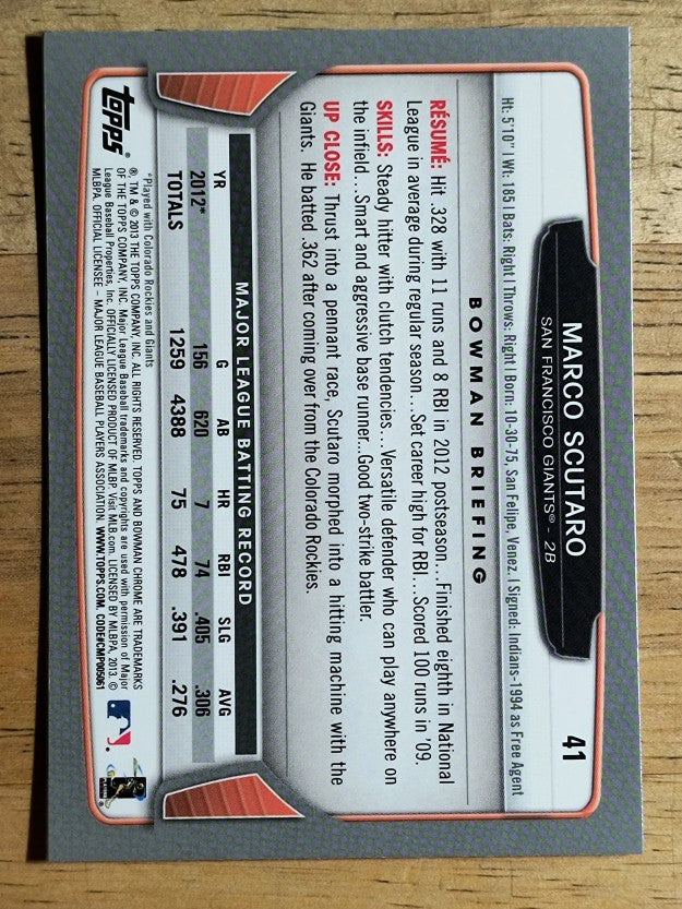2013 Bowman Chrome #41 Marco Scutaro