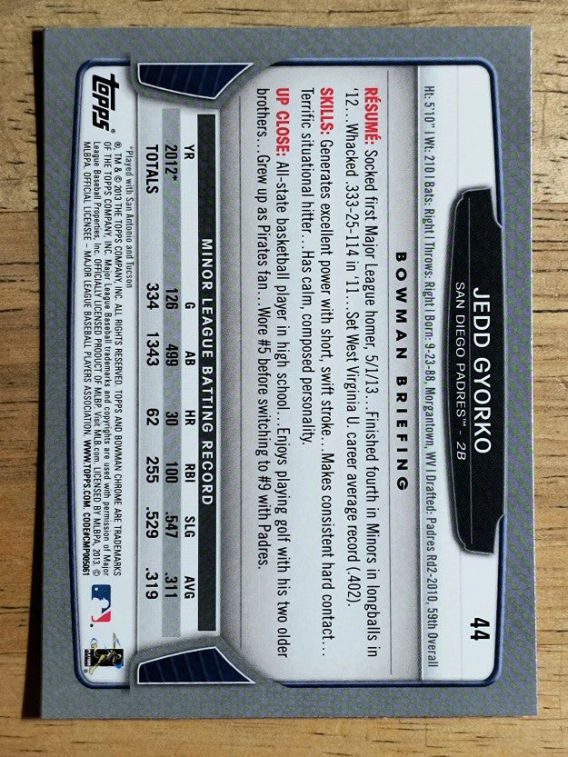 2013 Bowman Chrome #44 Jedd Gyorko RC