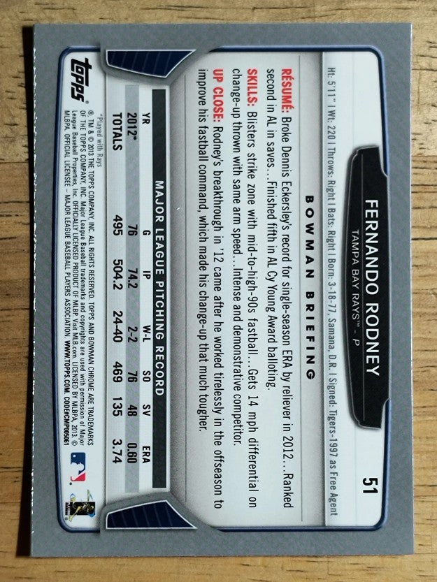 2013 Bowman Chrome #51 Fernando Rodney