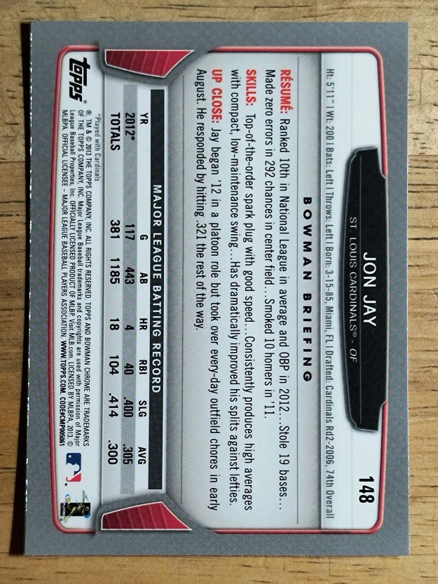 2013 Bowman Chrome #148 Jon Jay