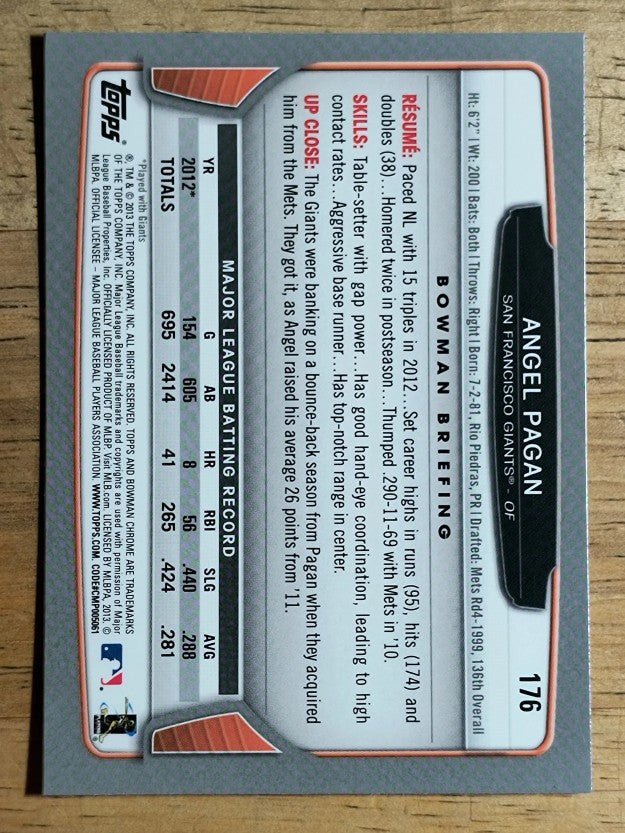 2013 Bowman Chrome #176 Angel Pagan