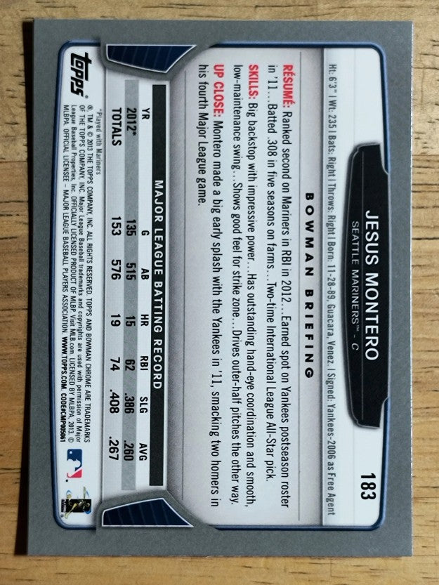2013 Bowman Chrome #183 Jesus Montero