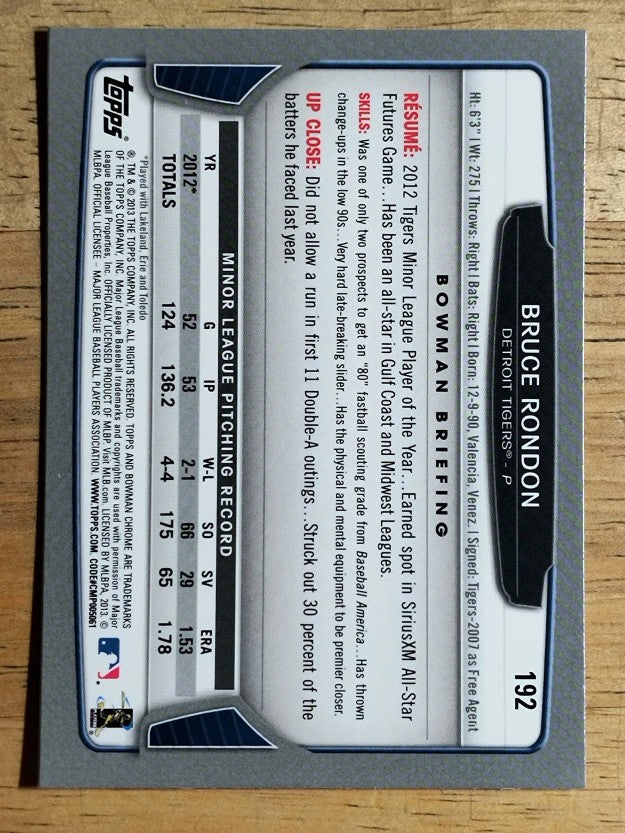 2013 Bowman Chrome #192 Bruce Rondon RC