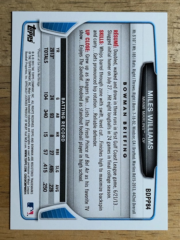2013 Bowman Draft Draft Picks #BDPP84 Miles Williams