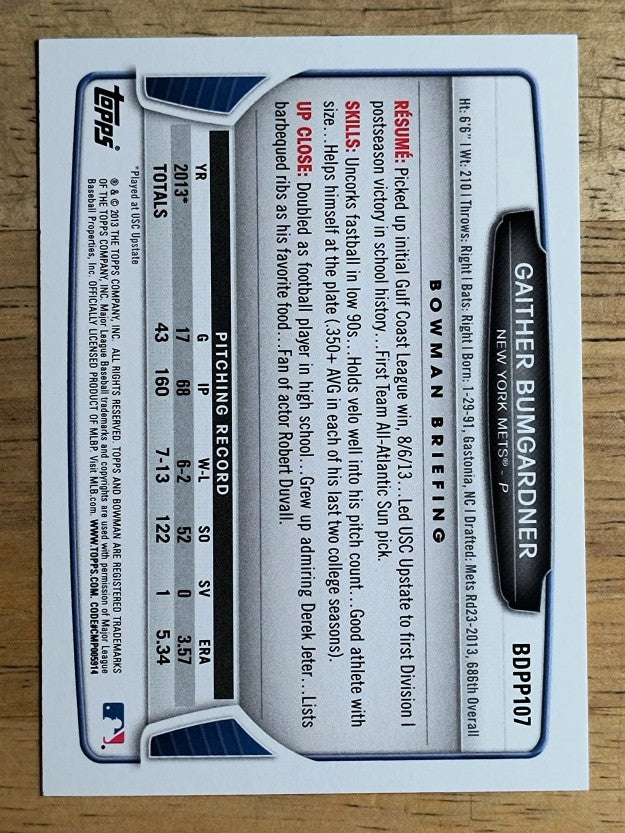 2013 Bowman Draft Draft Picks #BDPP107 Gaither Bumgardner