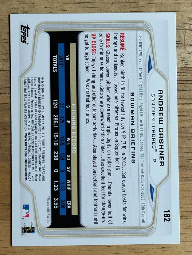 2014 Bowman #182 Andrew Cashner