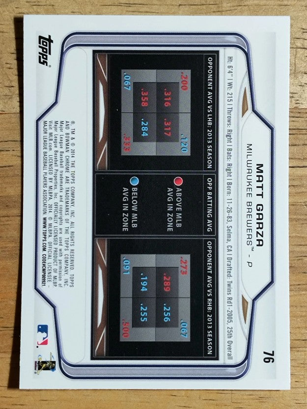 2014 Bowman Chrome #76 Matt Garza