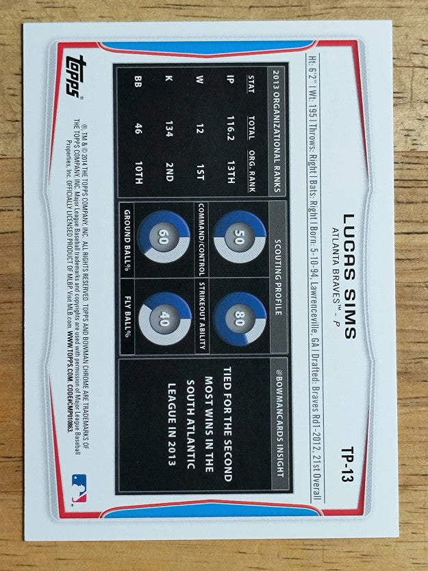2014 Bowman Draft Top Prospects #TP13 Lucas Sims