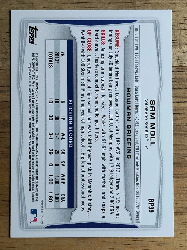2014 Bowman Prospects #BP39 Sam Moll