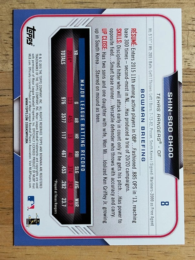 2015 Bowman #8 Shin-Soo Choo