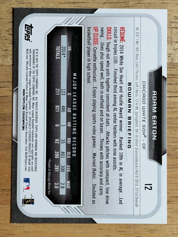 2015 Bowman #12 Adam Eaton