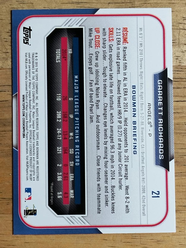 2015 Bowman #21 Garrett Richards
