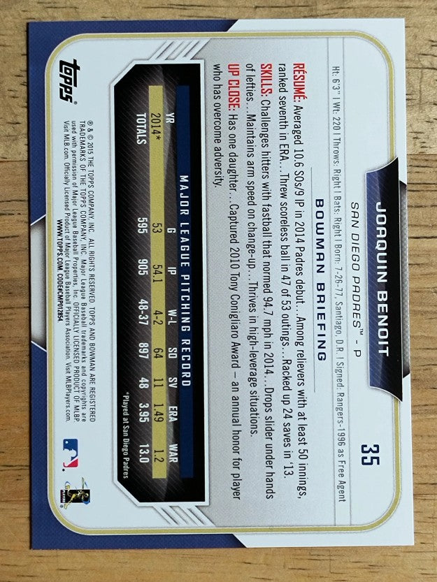 2015 Bowman #35 Joaquin Benoit