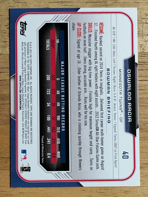 2015 Bowman #40 Oswaldo Arcia