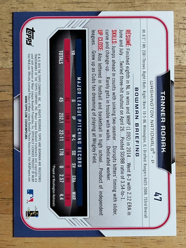 2015 Bowman #47 Tanner Roark
