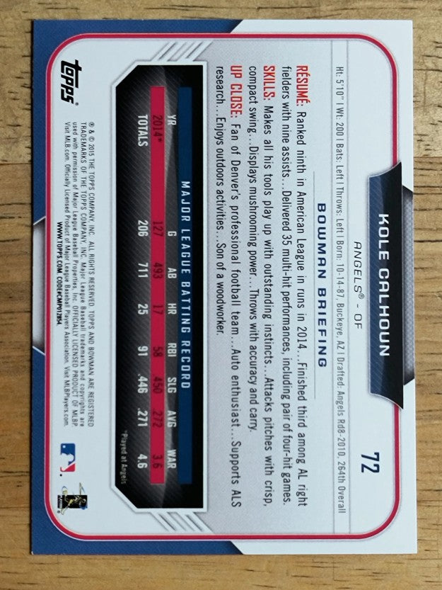 2015 Bowman #72 Kole Calhoun