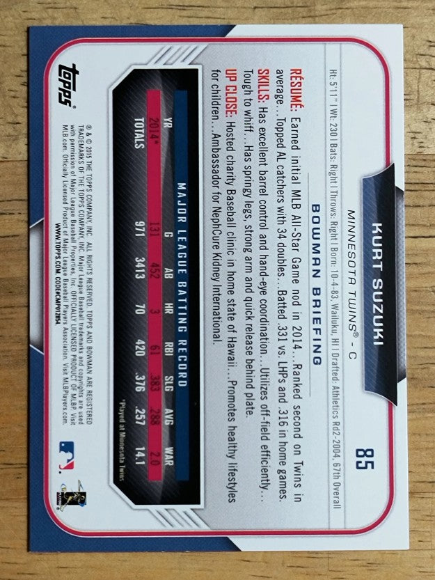 2015 Bowman #85 Kurt Suzuki