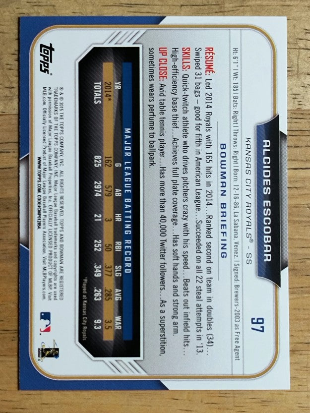 2015 Bowman #97 Alcides Escobar