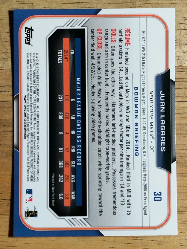 2015 Bowman Chrome #30 Juan Lagares