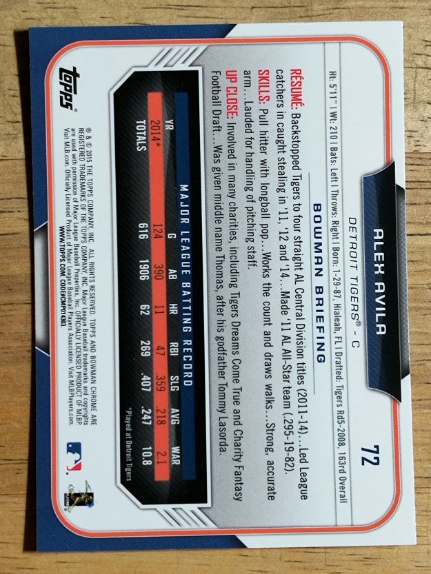 2015 Bowman Chrome #72 Alex Avila
