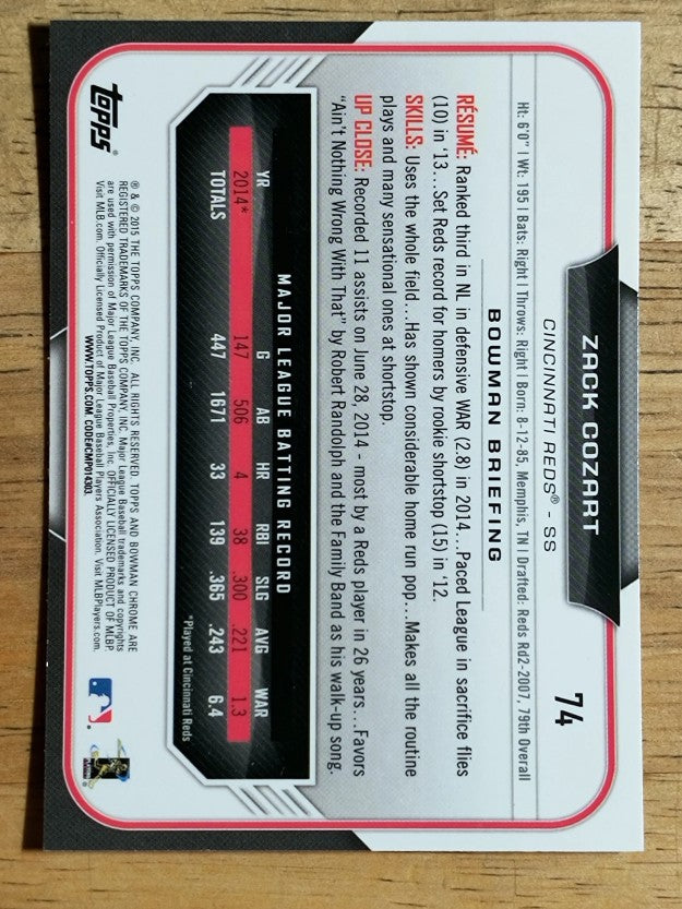 2015 Bowman Chrome #74 Zack Cozart