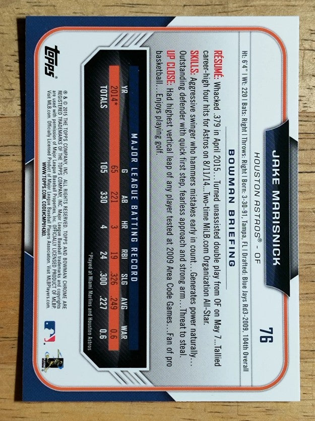 2015 Bowman Chrome #76 Jake Marisnick