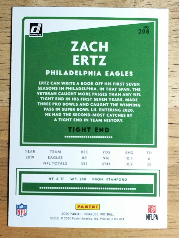 2020 Donruss #208 Zach Ertz