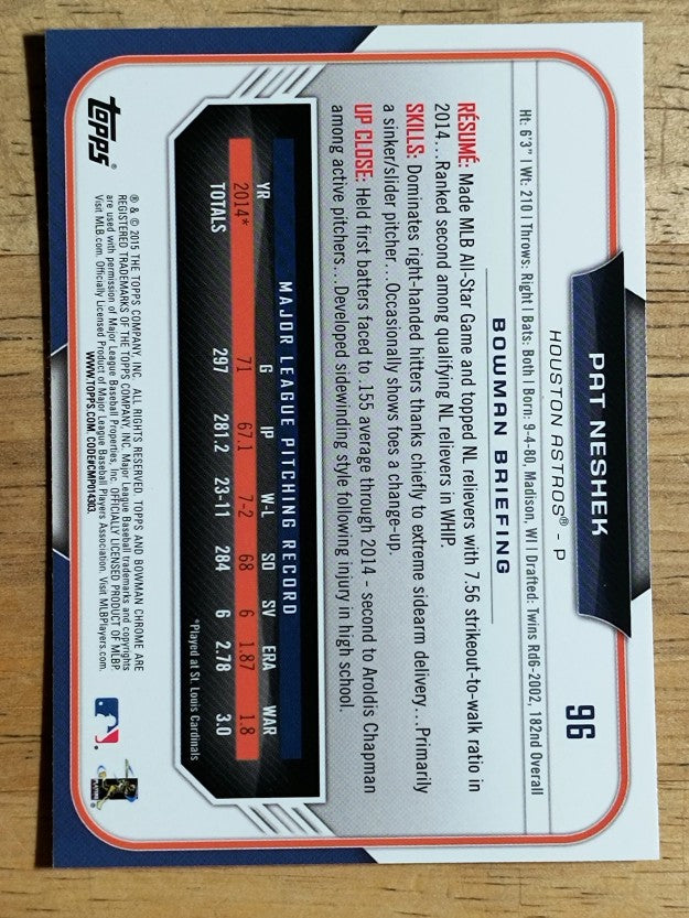 2015 Bowman Chrome #96 Pat Neshek