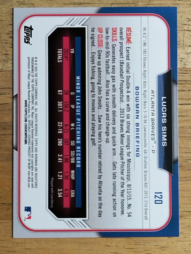 2015 Bowman Draft #120 Lucas Sims