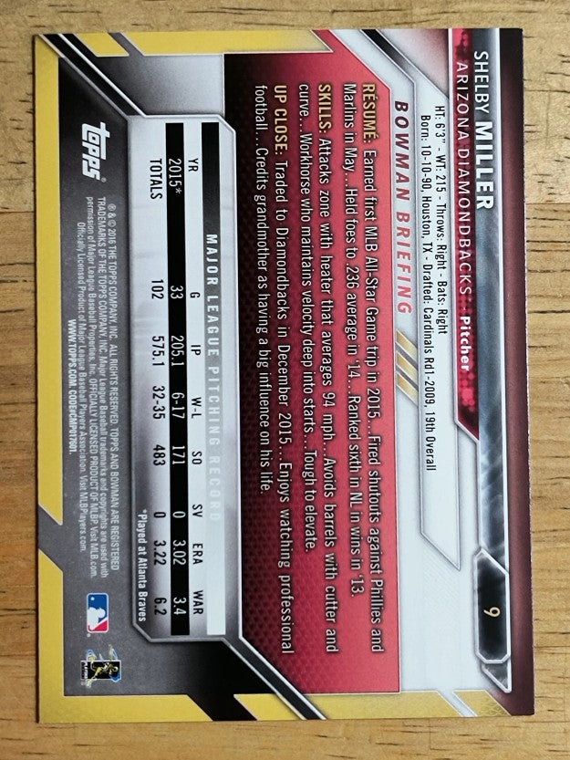 2016 Bowman #9 Shelby Miller