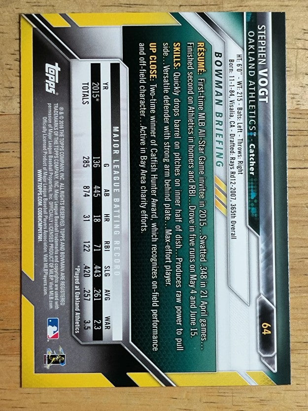 2016 Bowman #64 Stephen Vogt