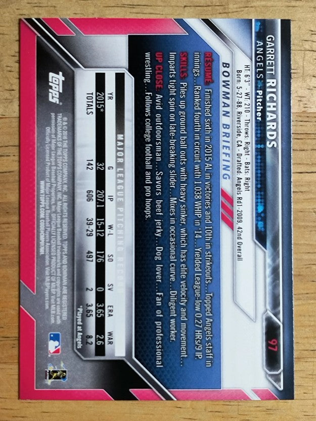 2016 Bowman #97 Garrett Richards