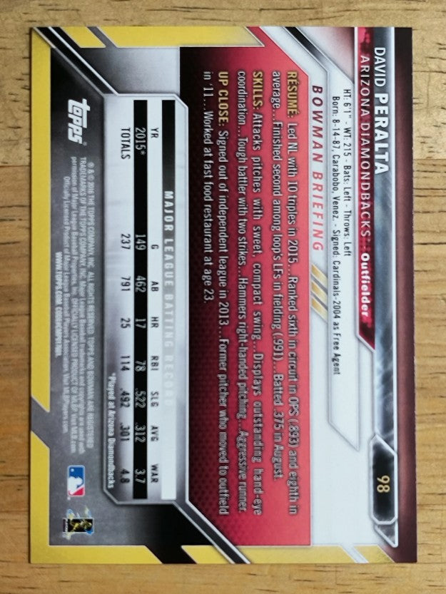 2016 Bowman #98 David Peralta