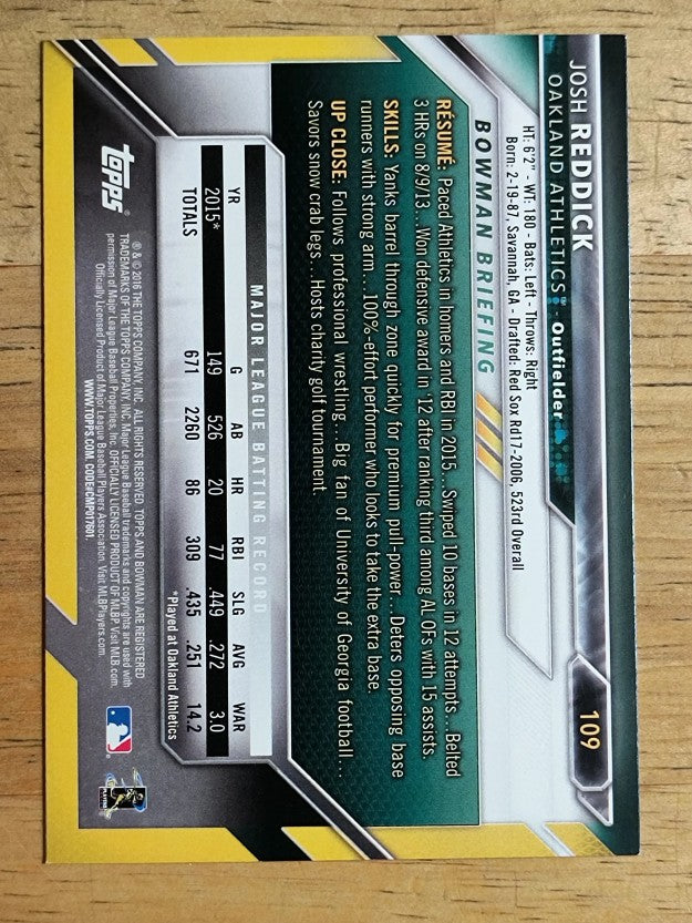 2016 Bowman #109 Josh Reddick