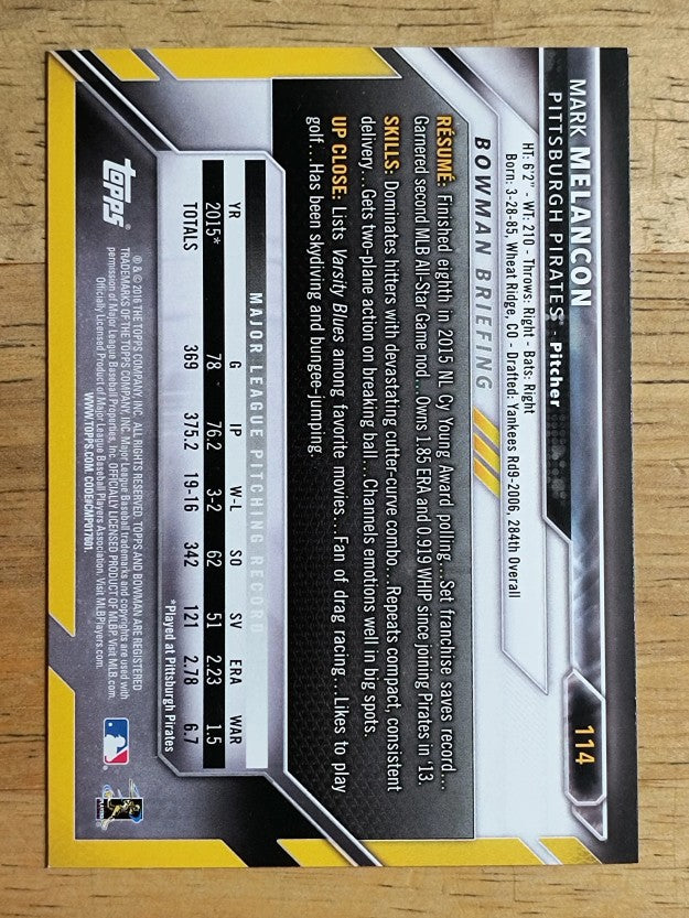 2016 Bowman #114 Mark Melancon